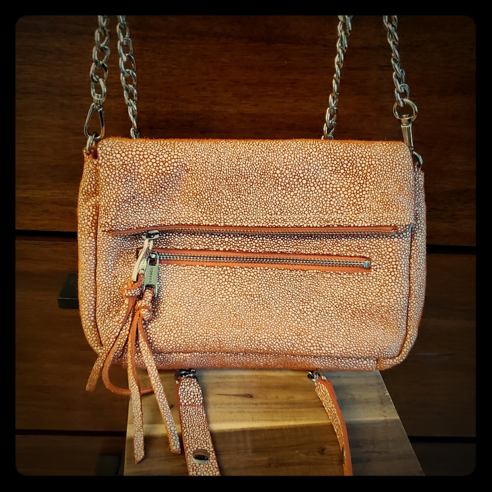 Sorial Pearl Orange Embossed Suede Crossbody bag